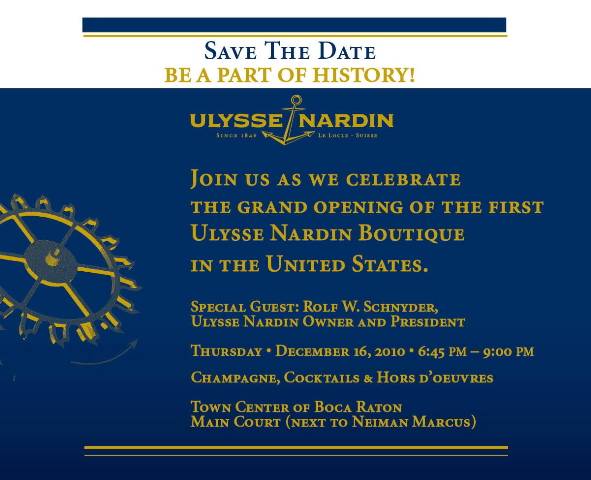 The USA’s First Ever Ulysse Nardin Boutique Opens TONIGHT at Town Center in Boca