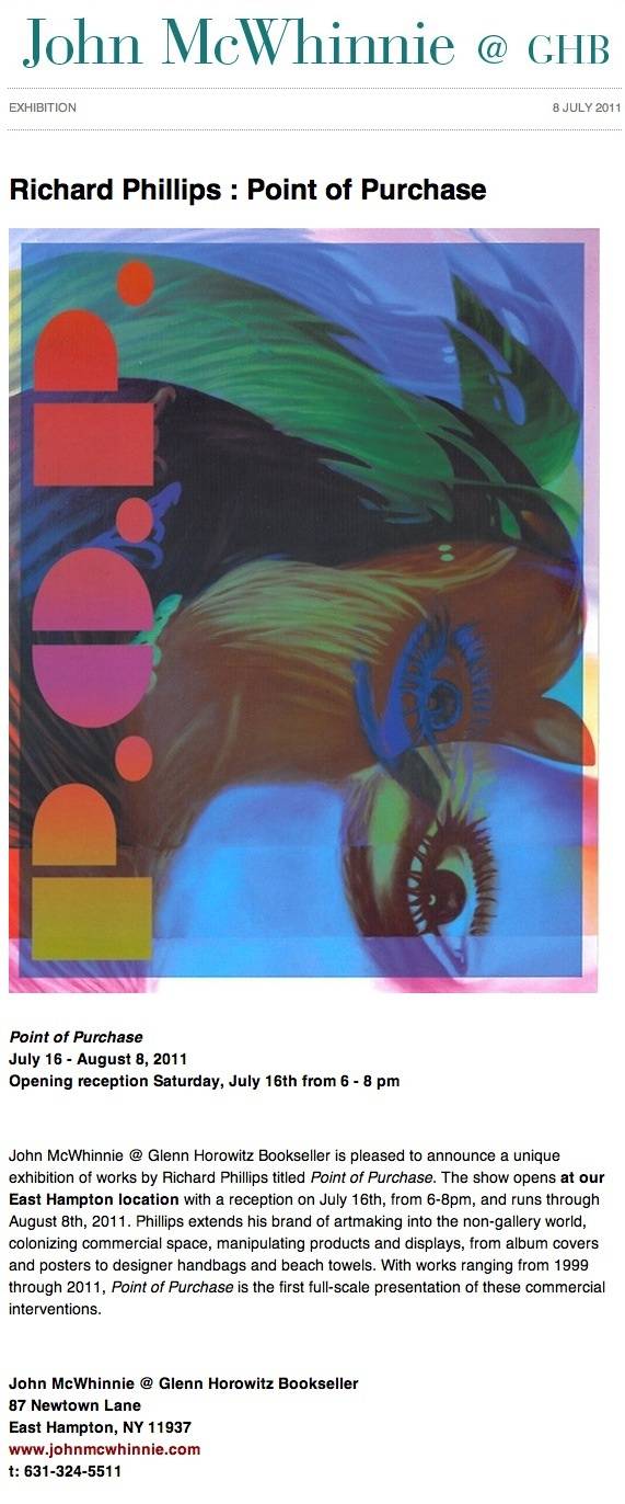 Richard Phillips Exhibit at Glenn Horowitz Bookseller in East Hampton