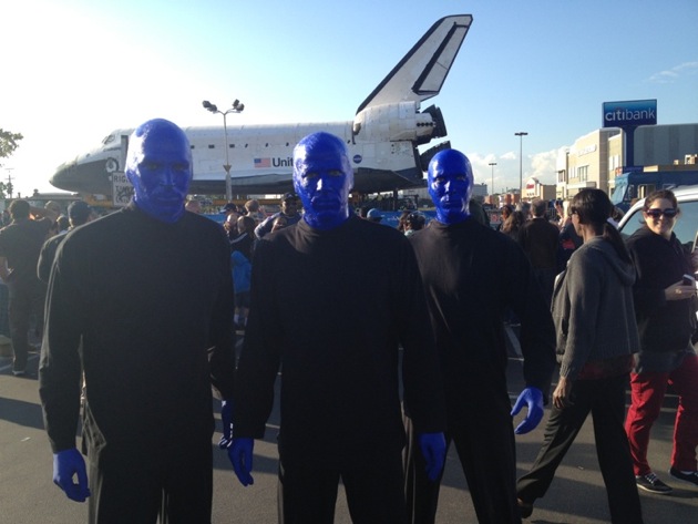 10.12.12 Blue Man Group spotted checking out the space shuttle endeavor in Los Angeles (2)