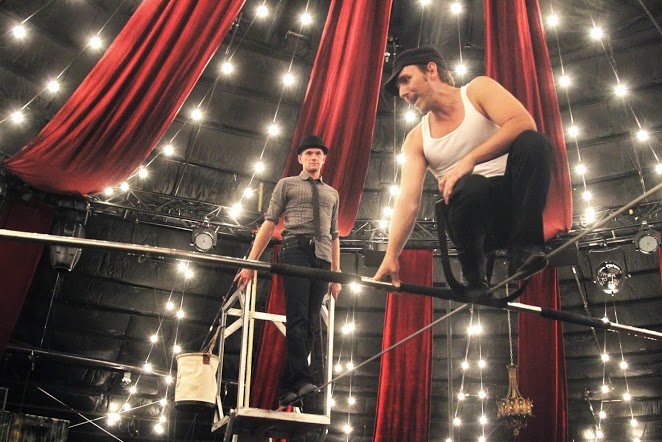 Neil Patrick Harris walks the tightrope at "Absinthe" with Tony Hernandez. Photos: Tony Hernandez