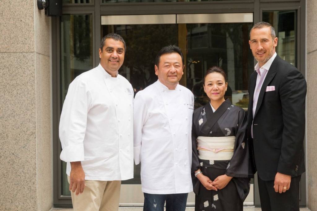 Chef Michael Mina, Chef Ken Tominaga, Emiko Tominaga and Patric Yumul  Credit: Drew Altizer Photography