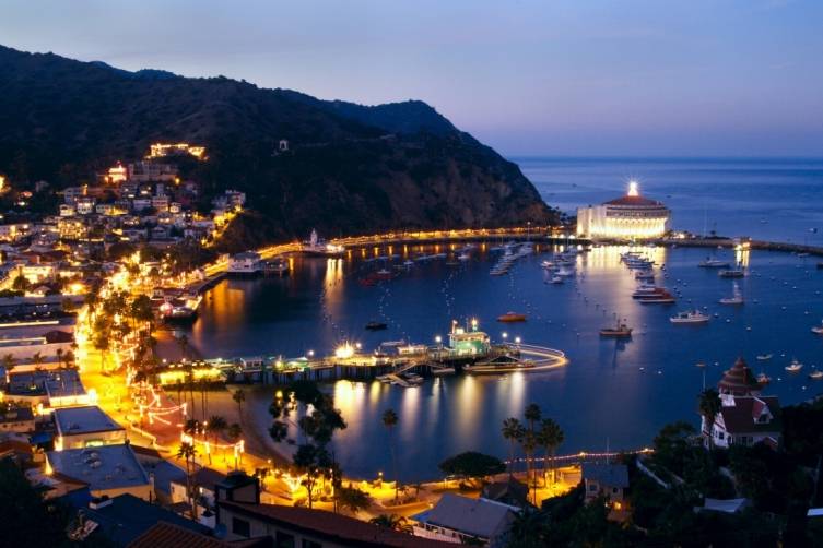 Catalina Island: Avalon Bay at night 