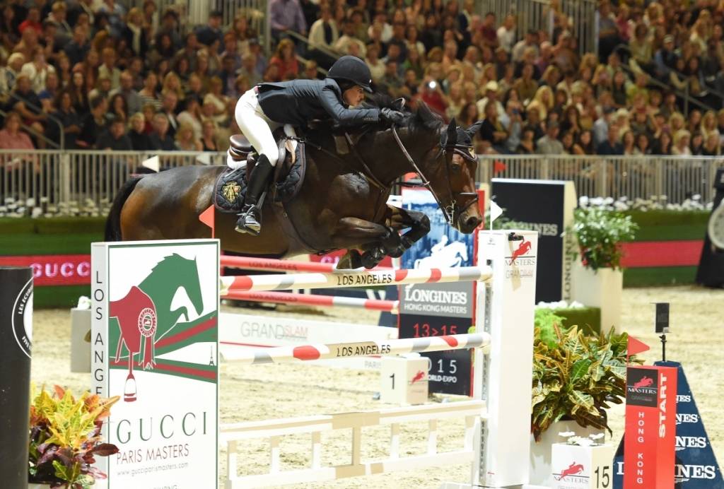 Jessica Springsteen rides Vindicat W during the Longines Grand Prix class