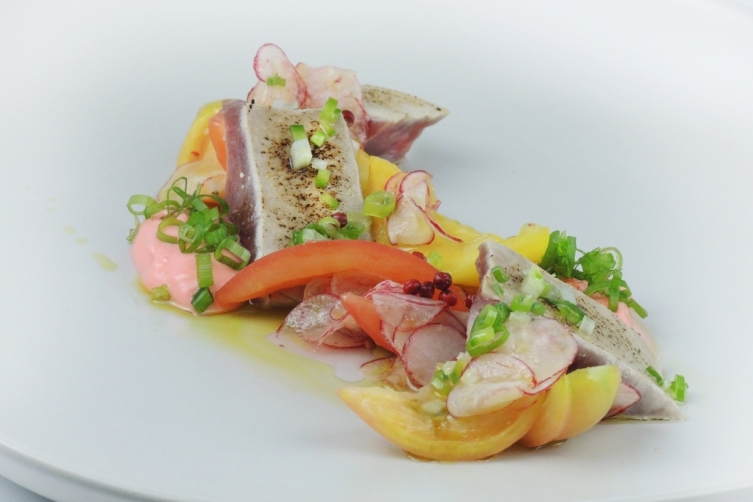 Marinated Bonito, Confit Heirloom Tomatoes, Spring Onion Vinaigrette Image