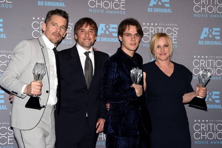 The cast of "Boyhood" wins big: Ethan Hawke, Richard Linklater, Elar Coltrane and Patricia Arquette