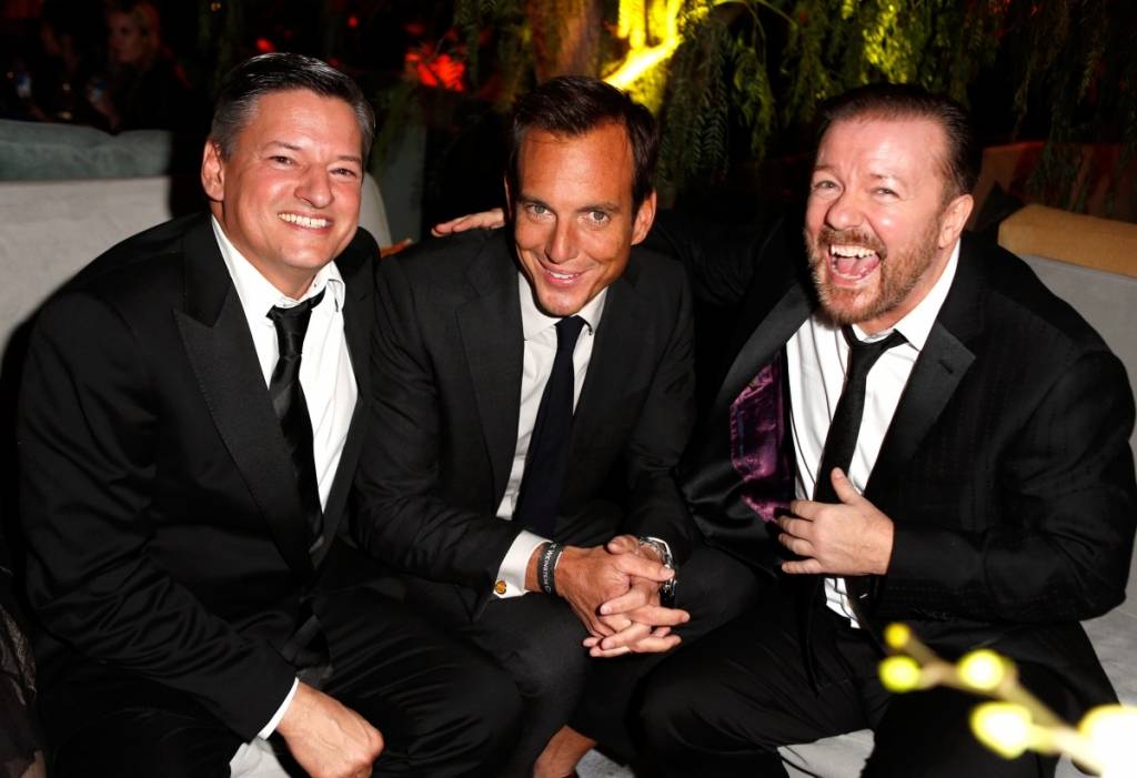 Ted Sarandos, Will Arnett and Ricky Gervais